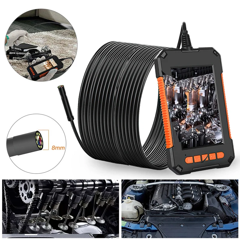 Caméra Endoscope 1080P Full HD Écran 4.3 pouces 8 LED 8mm Caméra d'inspection d'objectif IP67 Endoscope de caméra serpent pour l'inspection des égouts de voiture