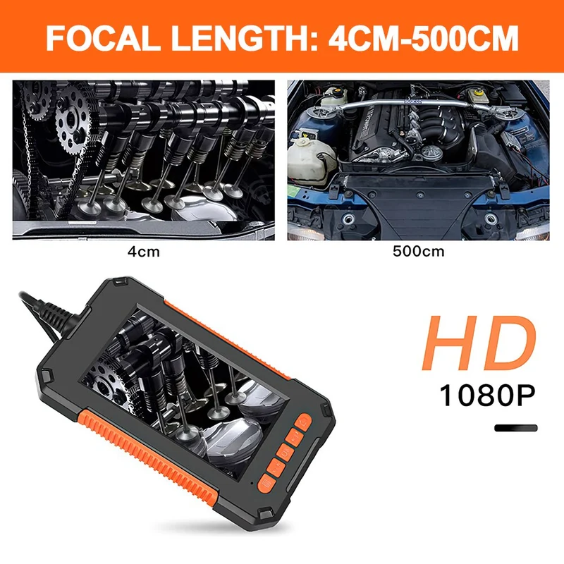 Caméra Endoscope 1080P Full HD Écran 4.3 pouces 8 LED 8mm Caméra d'inspection d'objectif IP67 Endoscope de caméra serpent pour l'inspection des égouts de voiture
