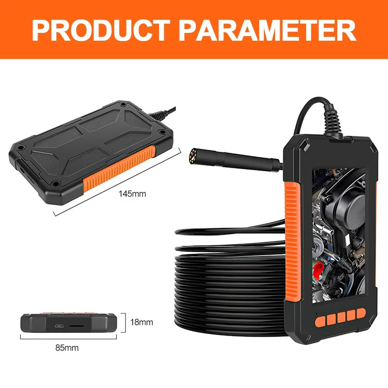Caméra Endoscope 1080P Full HD Écran 4.3 pouces 8 LED 8mm Caméra d'inspection d'objectif IP67 Endoscope de caméra serpent pour l'inspection des égouts de voiture