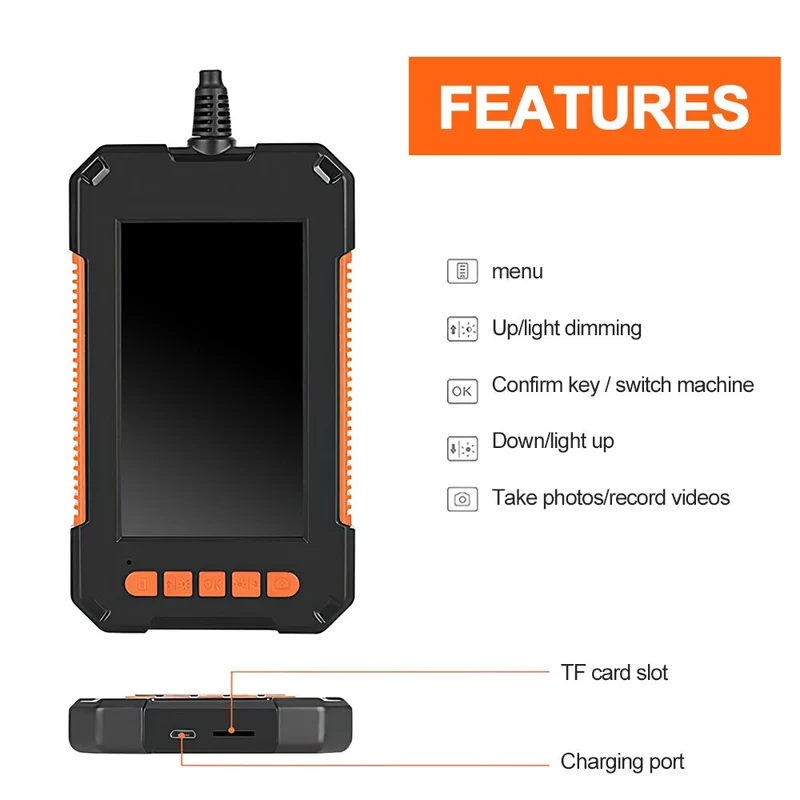 Caméra Endoscope 1080P Full HD Écran 4.3 pouces 8 LED 8mm Caméra d'inspection d'objectif IP67 Endoscope de caméra serpent pour l'inspection des égouts de voiture