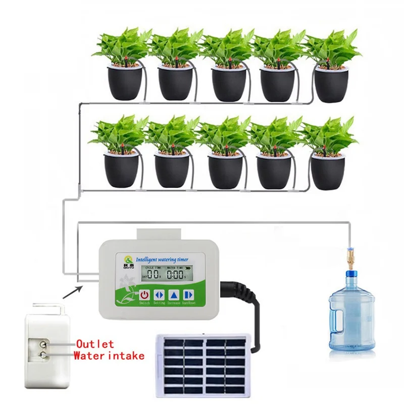 Système de minuterie d'irrigation goutte à goutte d'arrosage automatique à énergie solaire dispositif d'irrigation d'arrosage Rechargeable par USB pour jardin à effet de serre