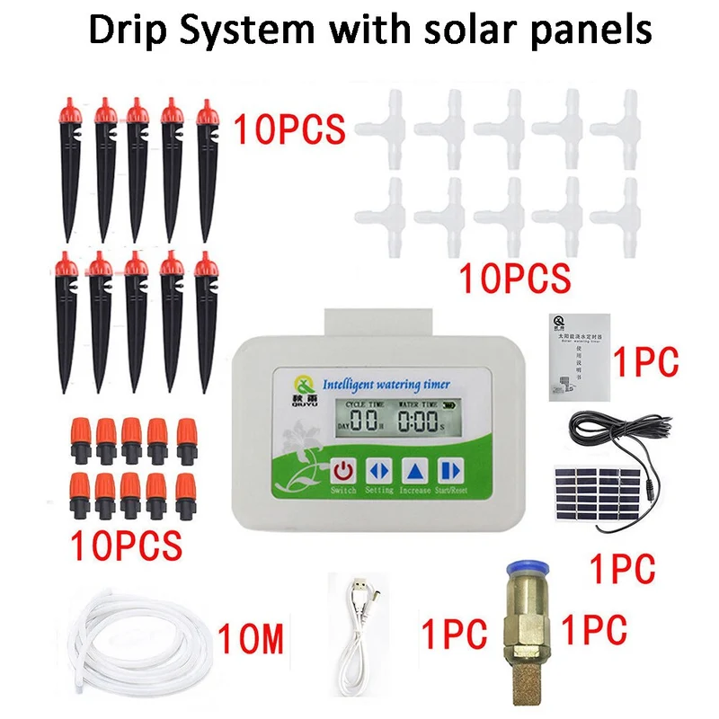 Système de minuterie d'irrigation goutte à goutte d'arrosage automatique à énergie solaire dispositif d'irrigation d'arrosage Rechargeable par USB pour jardin à effet de serre