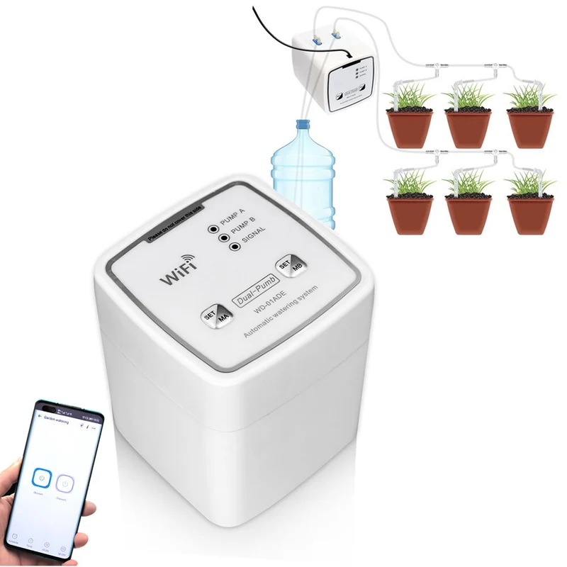 Système d'irrigation goutte à goutte intelligent WIFI téléphone contrôle dispositif d'arrosage automatique ensemble serre jardin pompe à eau minuterie arrosage goutte à goutte