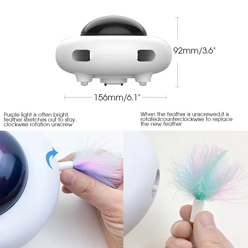 Chats Teaser Jouets Plume Automatique Teaser UFO Platine Vinyle Chat Attraper Jouets D'entraînement Teaser Interactif Direction Pour Animaux De Compagnie Jouet De Chasse
