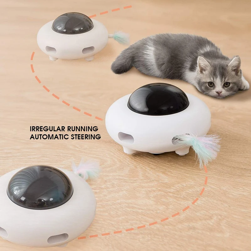 Chats Teaser Jouets Plume Automatique Teaser UFO Platine Vinyle Chat Attraper Jouets D'entraînement Teaser Interactif Direction Pour Animaux De Compagnie Jouet De Chasse