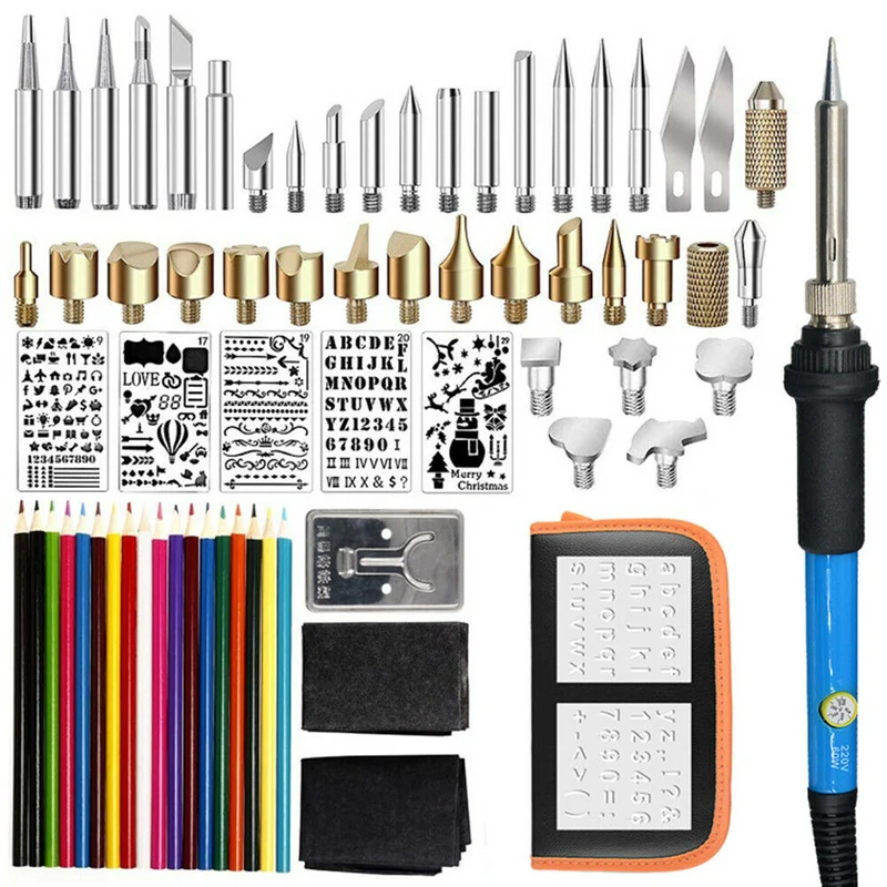 71 pièces Kit de fer à souder électrique outil de stylo à bois 60W artisanat de gaufrage sculpture Kit de stylo pyrogravure température réglable