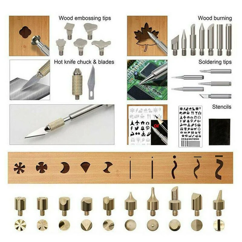 71 pièces Kit de fer à souder électrique outil de stylo à bois 60W artisanat de gaufrage sculpture Kit de stylo pyrogravure température réglable