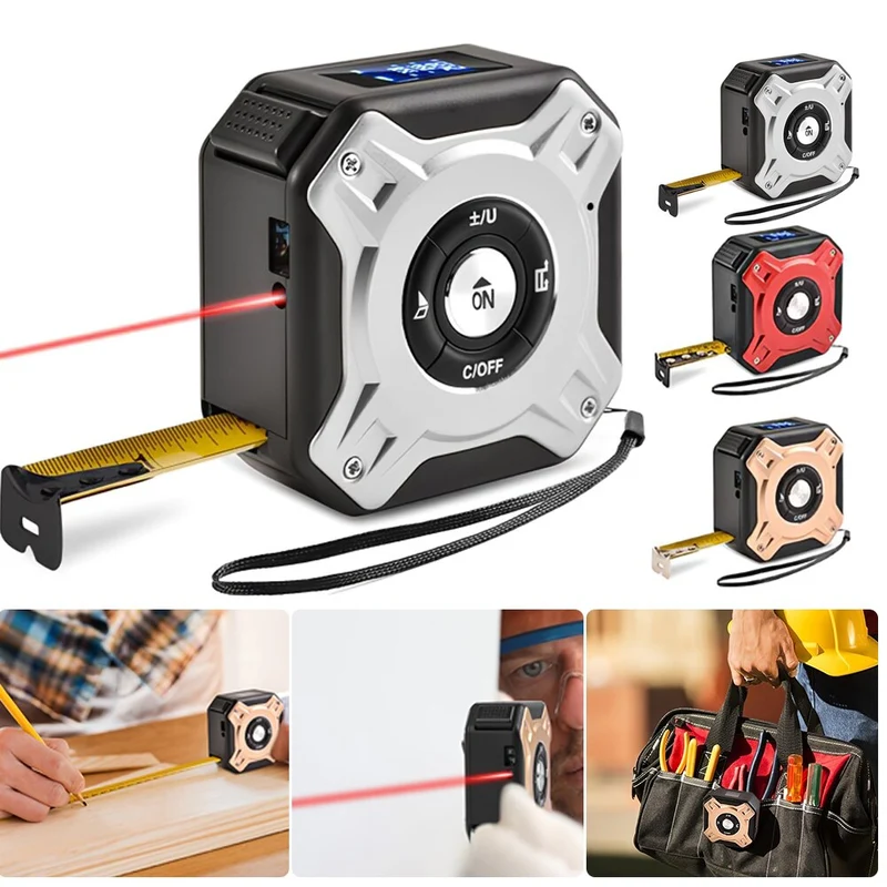 40M Ruban à mesurer laser 5M Ruban à mesurer USB Rechargeable Distancemètre laser 131.2Ft / 16.5Ft Ruban à mesurer Règle de télémètre
