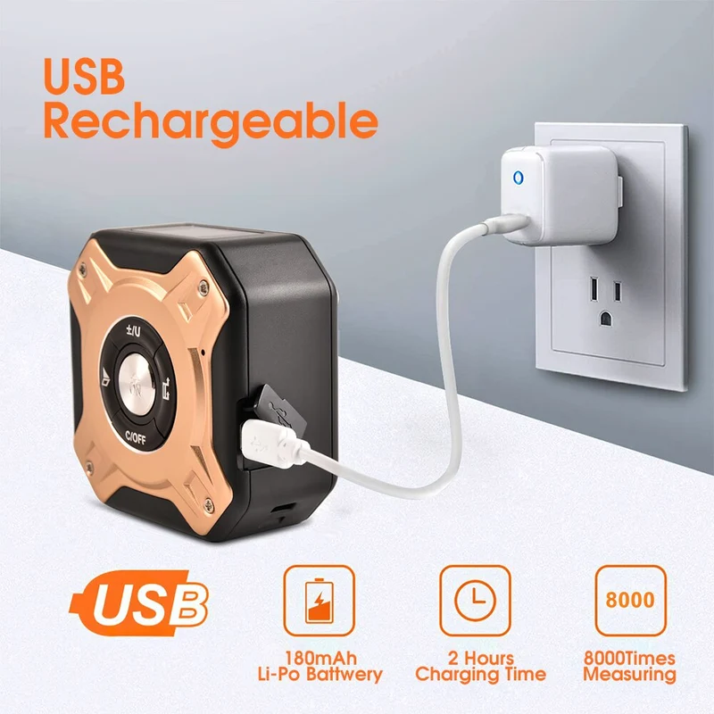 40M Ruban à mesurer laser 5M Ruban à mesurer USB Rechargeable Distancemètre laser 131.2Ft / 16.5Ft Ruban à mesurer Règle de télémètre