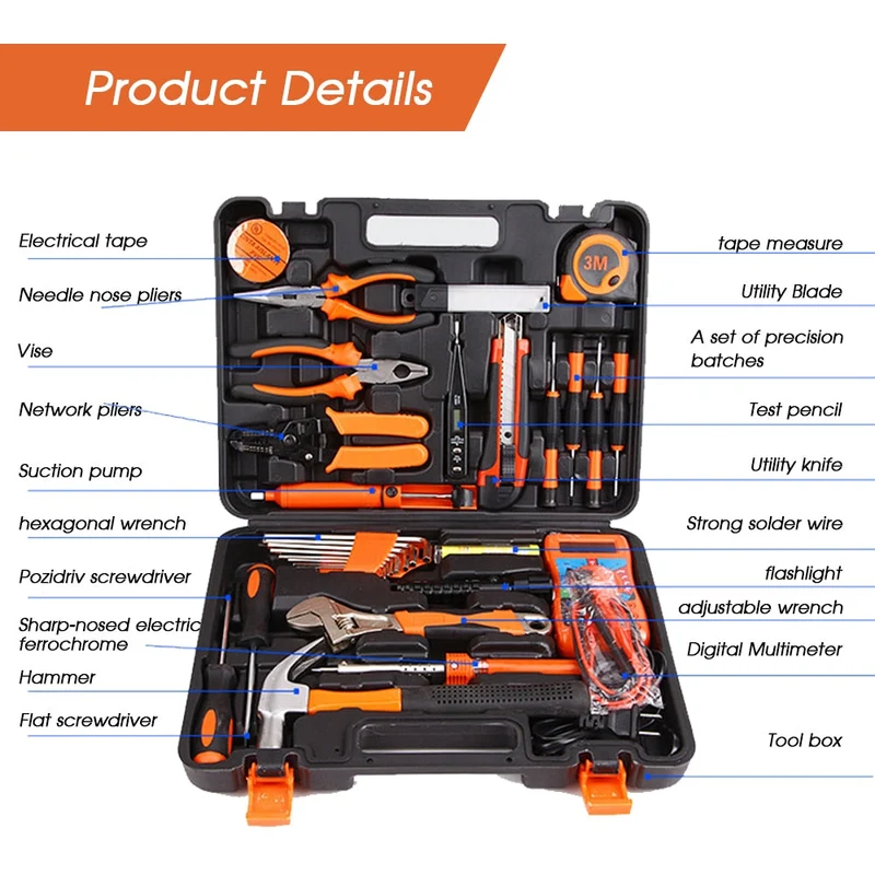 35pcs outil à main Vaper ensemble d'outils de réparation électronique multi-fonctions Kit d'outils ménagers multimètre tournevis marteau clé pince