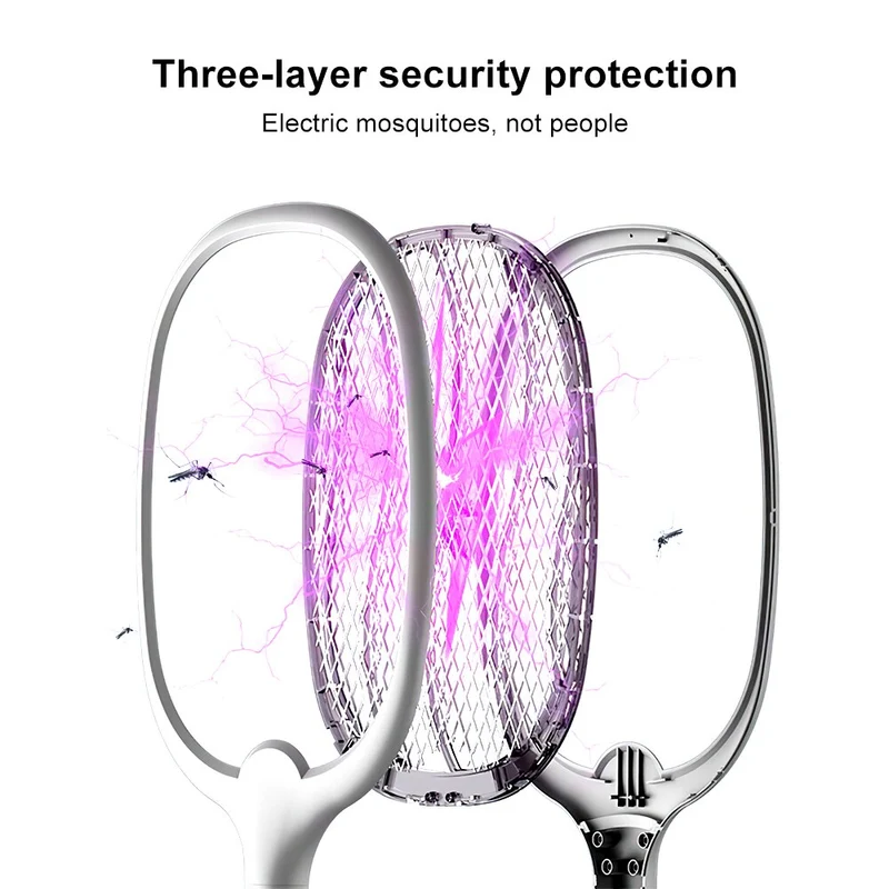 La raquette de tapette à mouche électrique tue le moustique électrique USB Rechargeable 3000V électrique Bug Zapper été ménage insecte tueur
