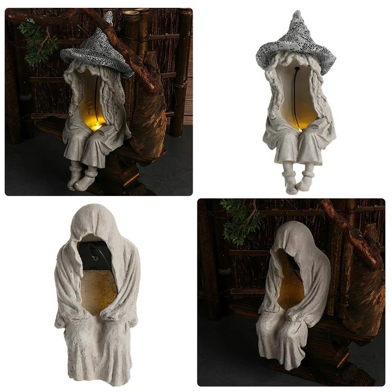 Année 2022 décoration de jardin Halloween cour Statues décoratives Sculpture Figurines ornement avec lumière de pelouse à LED solaire