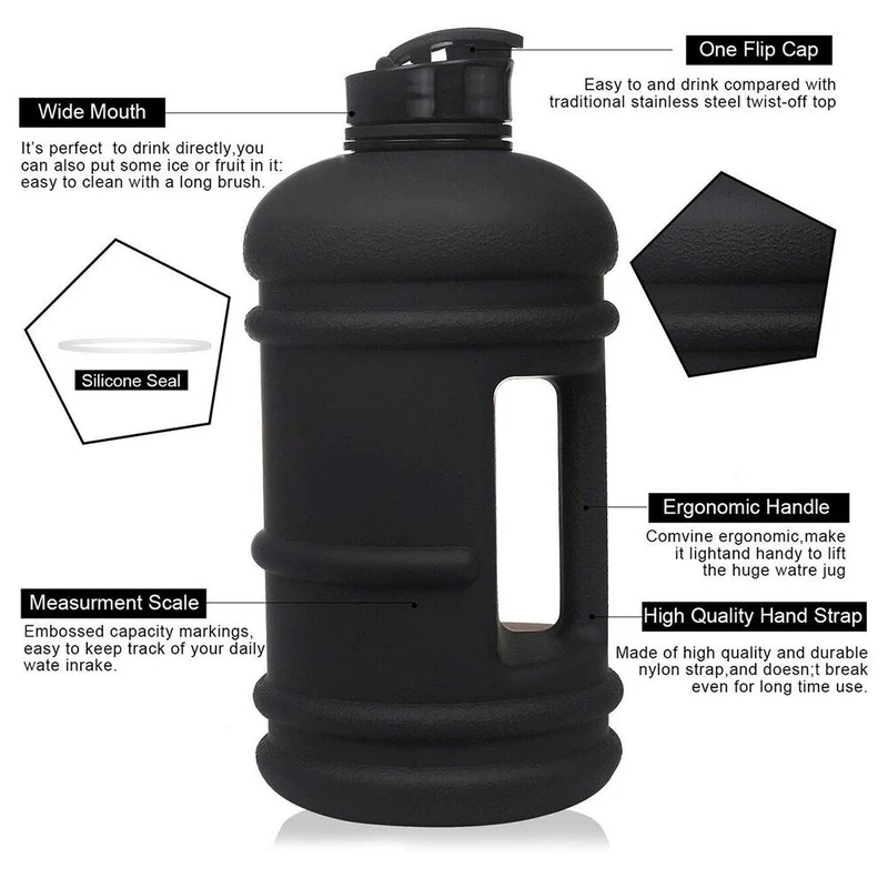 2.2L Sport Bouteille D'eau Grande Capacité Gym Formation Carafe D'eau 74 oz Demi Gallon Portable Voyage En Plein Air Vélo Bouilloire Anti-Fuite