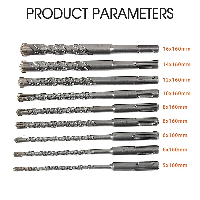 9 pièces 160mm foret marteau électrique foret Type croisé carbure SDS Plus Bit 5/6/8/10/12/14/16mm pour maçonnerie béton pierre