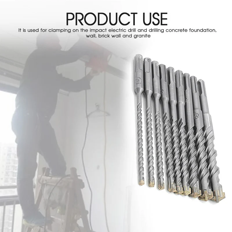9 pièces 160mm foret marteau électrique foret Type croisé carbure SDS Plus Bit 5/6/8/10/12/14/16mm pour maçonnerie béton pierre