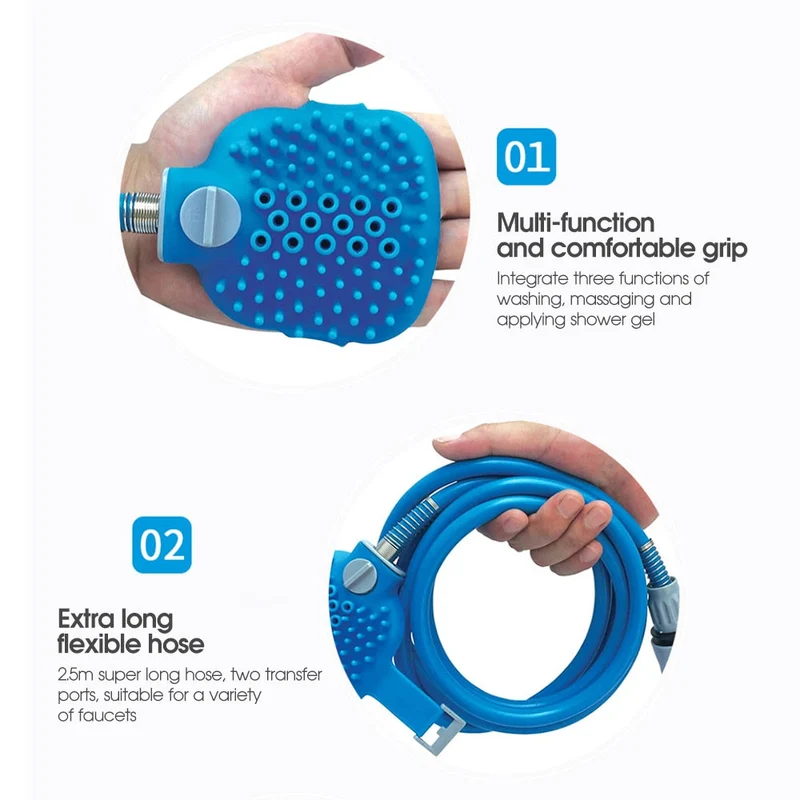 Outil de tête de bain pour animaux de compagnie à main masseur pommeau de douche nettoyage pulvérisateur de lavage Portable douche chien bain brosse de Massage fournitures pour animaux de compagnie