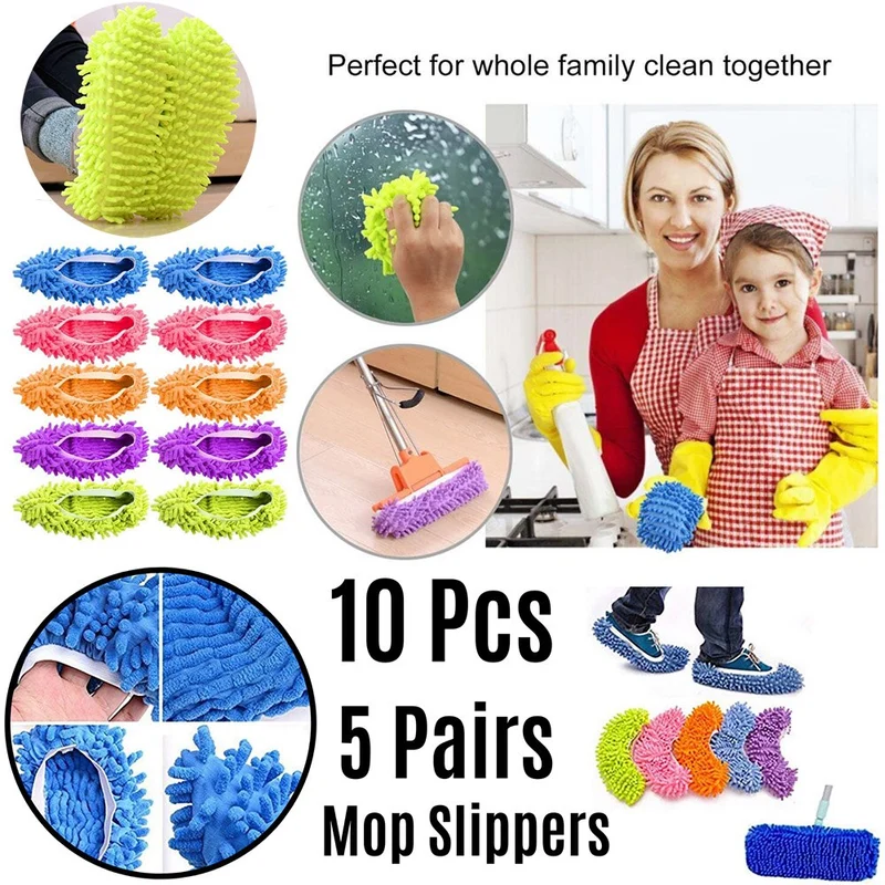 5 paires de pantoufles de nettoyage de poussière de sol chaussures chaussures de nettoyage paresseux Micro fibre nettoyage rapide de la maison lavable couvre-tête de vadrouille réutilisable