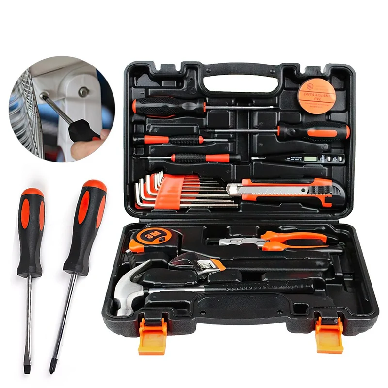 Ensembles d'outils à main multifonctions Kit d'outils de réparation domestique Tournevis Marteau Clé Scie Ciseaux Lampe de poche Multi-outil avec étui