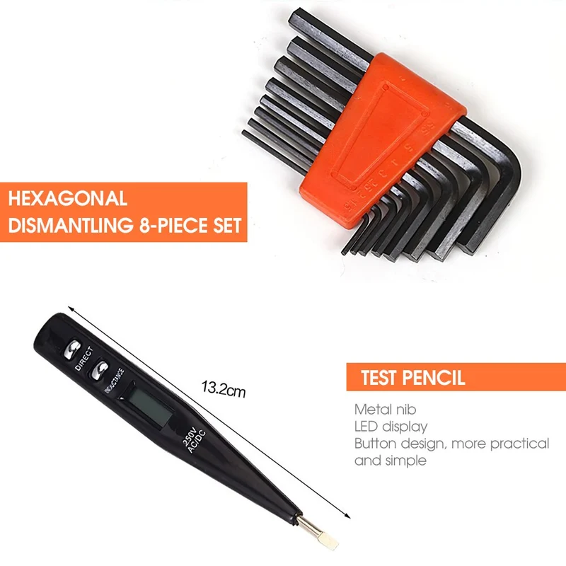 Ensembles d'outils à main multifonctions Kit d'outils de réparation domestique Tournevis Marteau Clé Scie Ciseaux Lampe de poche Multi-outil avec étui