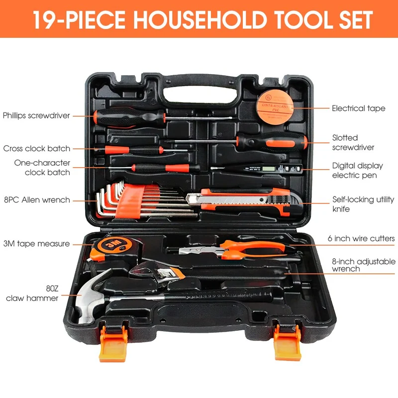 Ensembles d'outils à main multifonctions Kit d'outils de réparation domestique Tournevis Marteau Clé Scie Ciseaux Lampe de poche Multi-outil avec étui