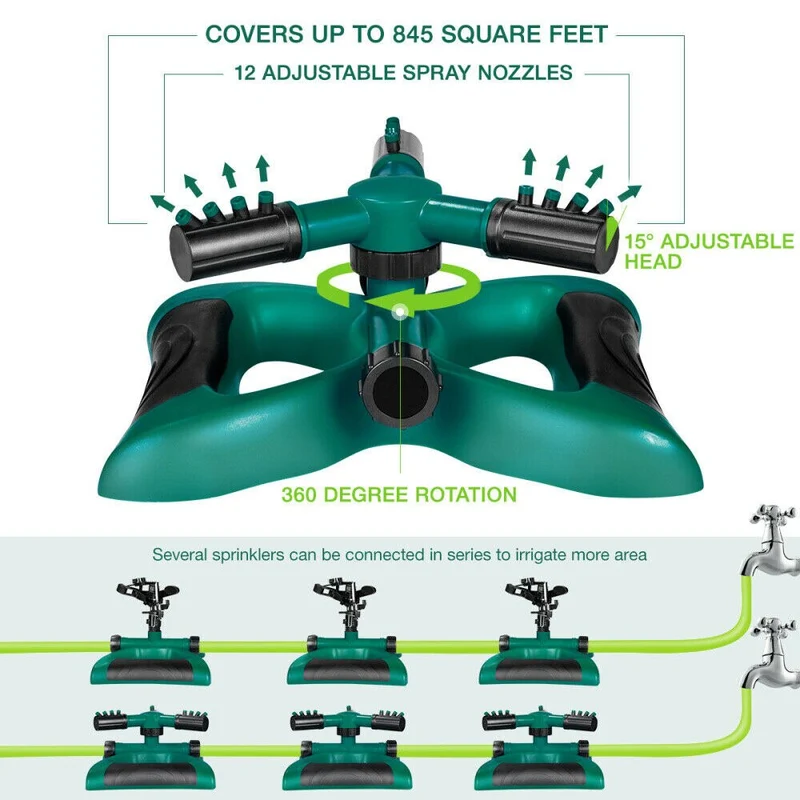 Arroseur de pelouse de jardin rotatif à 360 degrés système d'irrigation d'arrosage automatique 3 bras pulvérisateur arroseur d'eau fournitures de jardin
