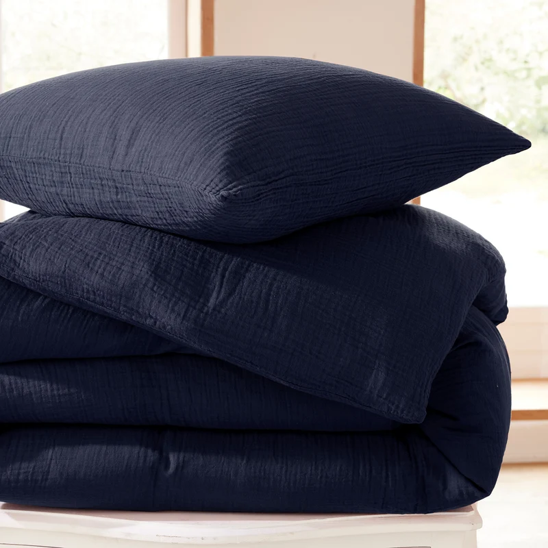Pack 3 pièces Housse de couette - 260x240cm + 2 taies d'oreiller 65X65cm gaze de coton Orage