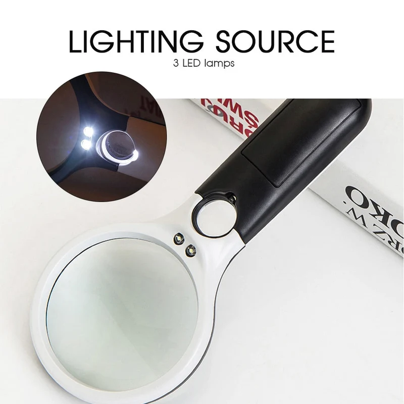 Loupe éclairée Lunettes de lecture Loupe de poche avec lumière LED Loupe Zoom 3x/45x