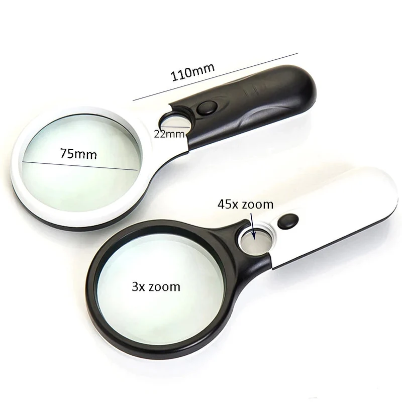 Loupe éclairée Lunettes de lecture Loupe de poche avec lumière LED Loupe Zoom 3x/45x