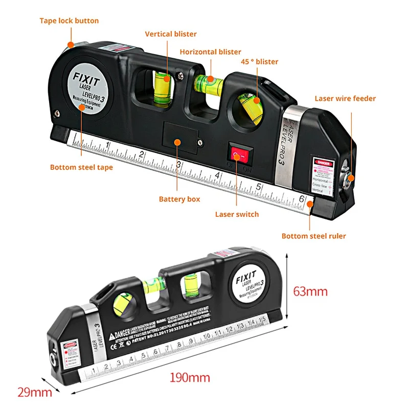 Niveau Laser polyvalent Horizon mesure verticale ruban à mesurer Laser dispositif de nivellement aligneur règles Standard outils de construction