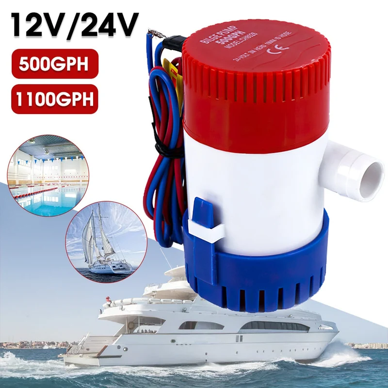 Pompe de cale 12V 24V 500gph 1100gph pompe à eau de cale Submersible pour bateau hydravion moteur bateau de pêche Aquarium piscine