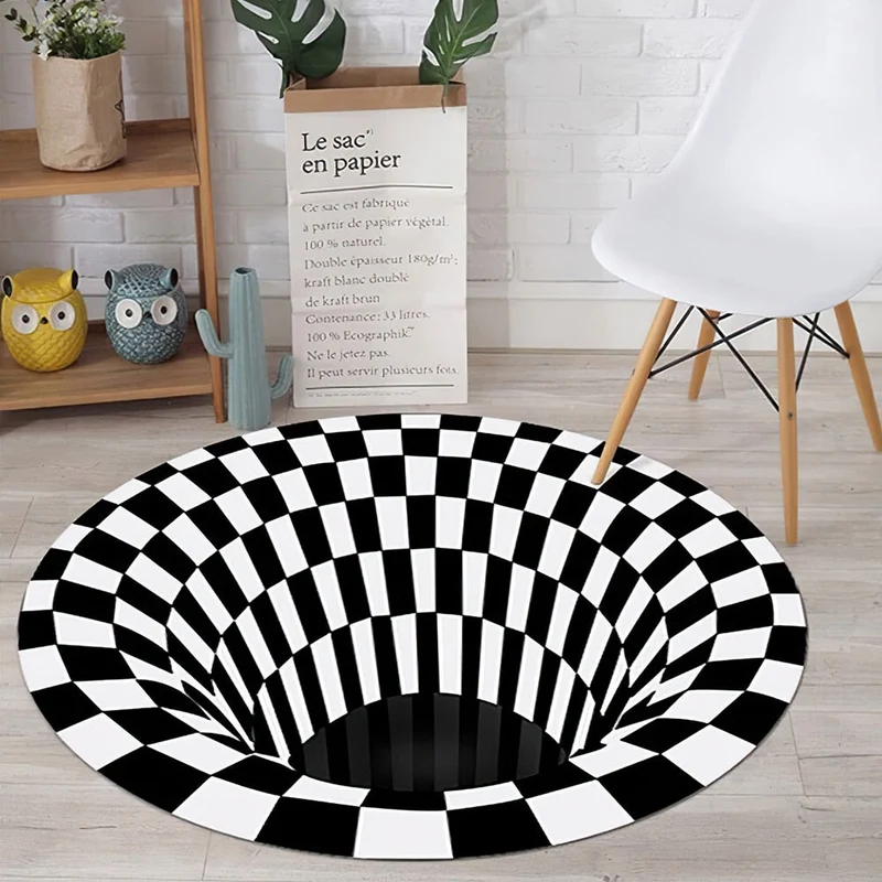80cm diamètre tapis rond 3D Vortex Illusion visuelle tapis salon tapis chambre tapis rond antidérapant paillasson couverture