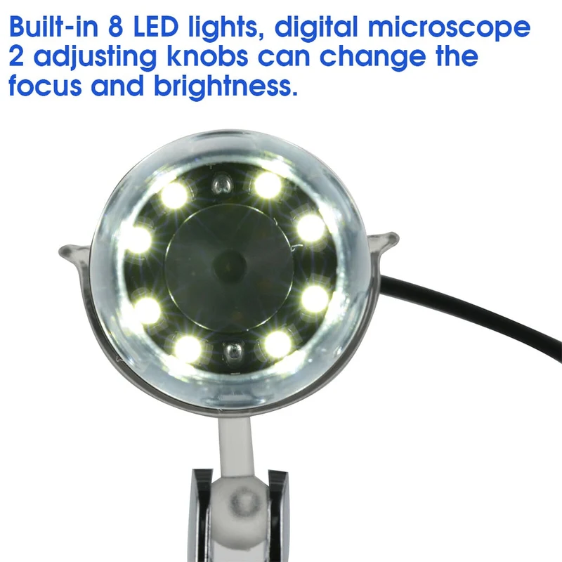 1600X USB Microscope Numérique 8 LED Loupe Portable Zoom Microscope Électronique Caméra Endoscope avec Support pour la Réparation de PCB