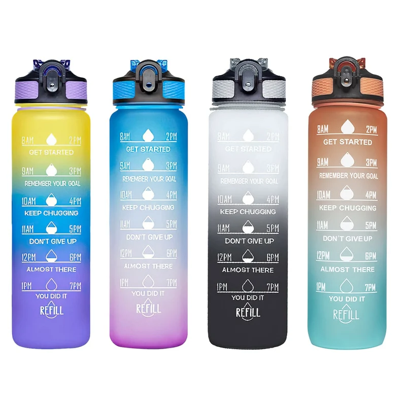1L Portable Sport Bouteille D'eau Marqueur De Temps Anti-Fuite Bounce Couvercle Tasse D'eau Sport En Plein Air Fitness Bouteille À Boire avec Paille