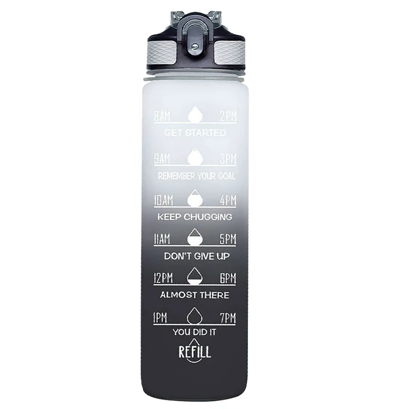 1L Portable Sport Bouteille D'eau Marqueur De Temps Anti-Fuite Bounce Couvercle Tasse D'eau Sport En Plein Air Fitness Bouteille À Boire avec Paille
