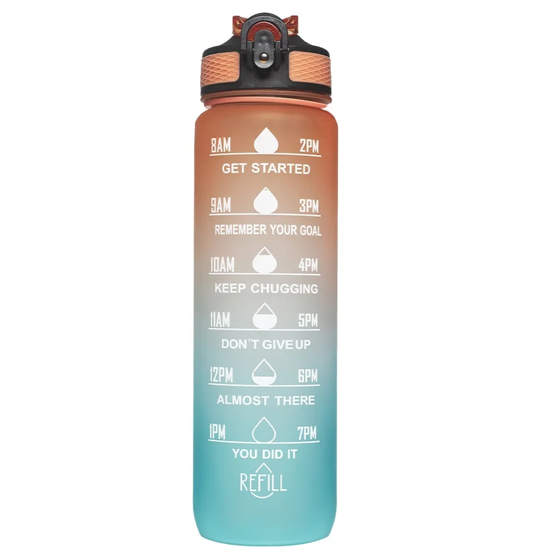 1L Portable Sport Bouteille D'eau Marqueur De Temps Anti-Fuite Bounce Couvercle Tasse D'eau Sport En Plein Air Fitness Bouteille À Boire avec Paille