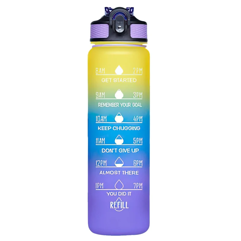 1L Portable Sport Bouteille D'eau Marqueur De Temps Anti-Fuite Bounce Couvercle Tasse D'eau Sport En Plein Air Fitness Bouteille À Boire avec Paille