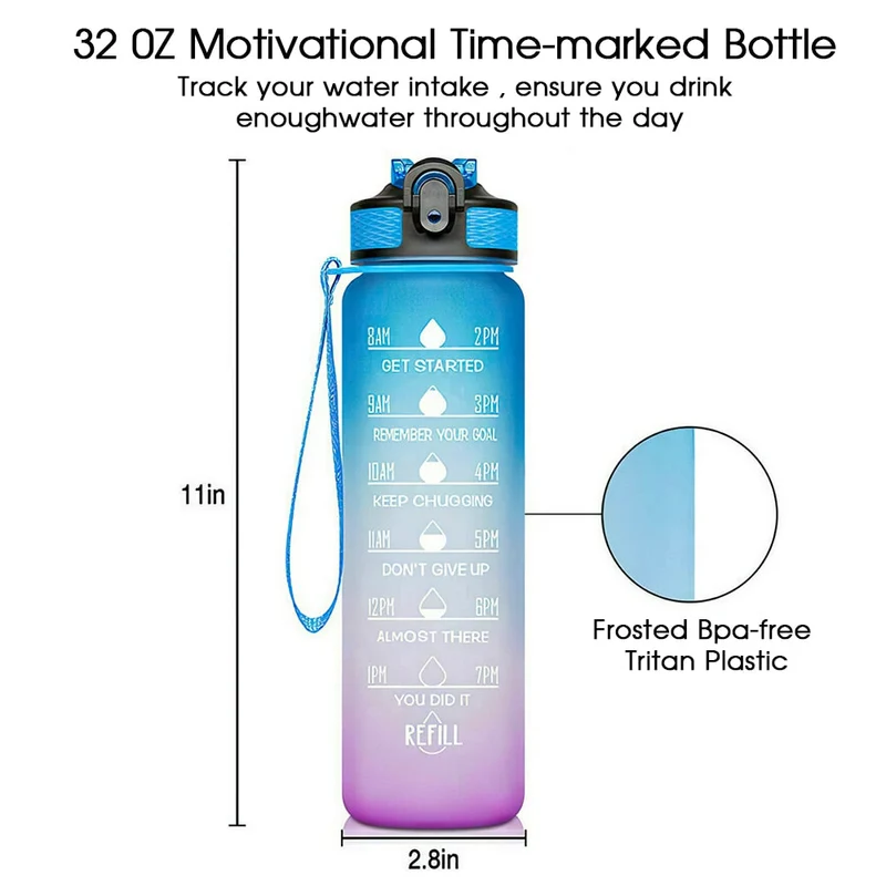 1L Portable Sport Bouteille D'eau Marqueur De Temps Anti-Fuite Bounce Couvercle Tasse D'eau Sport En Plein Air Fitness Bouteille À Boire avec Paille