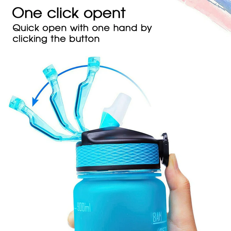 1L Portable Sport Bouteille D'eau Marqueur De Temps Anti-Fuite Bounce Couvercle Tasse D'eau Sport En Plein Air Fitness Bouteille À Boire avec Paille