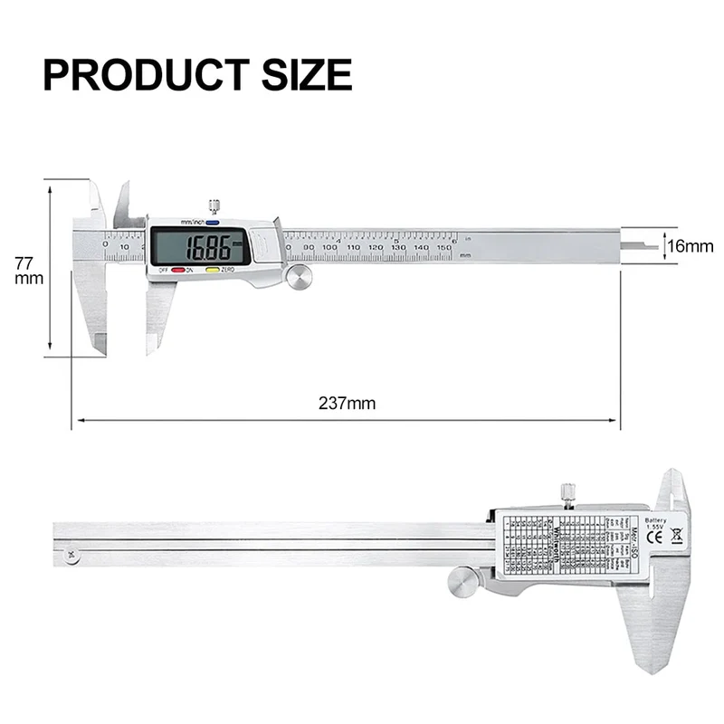 Pied à coulisse numérique 150mm Pied à coulisse numérique 6 pouces Pachomètre Micromètre Instruments de mesure Outils de mesure en acier inoxydable