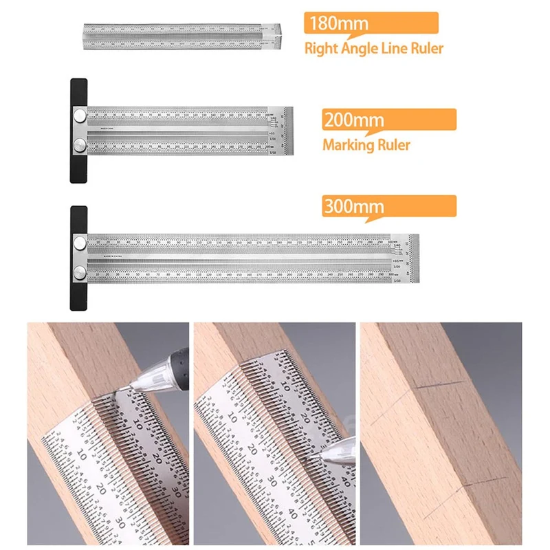 Règle d'échelle de haute précision Outil de travail du bois Règle de trou de type T à angle droit Jauge de ligne de marquage Outils de menuiserie en acier inoxydable