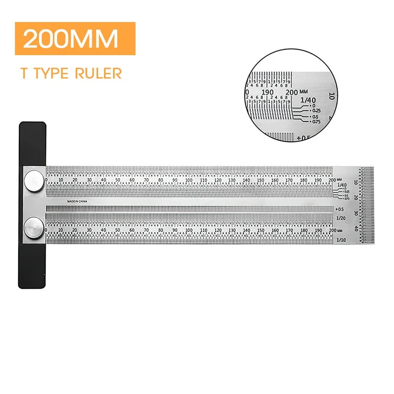 Règle d'échelle de haute précision Outil de travail du bois Règle de trou de type T à angle droit Jauge de ligne de marquage Outils de menuiserie en acier inoxydable