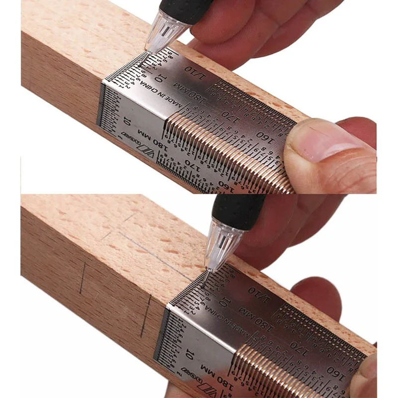 Règle d'échelle de haute précision Outil de travail du bois Règle de trou de type T à angle droit Jauge de ligne de marquage Outils de menuiserie en acier inoxydable