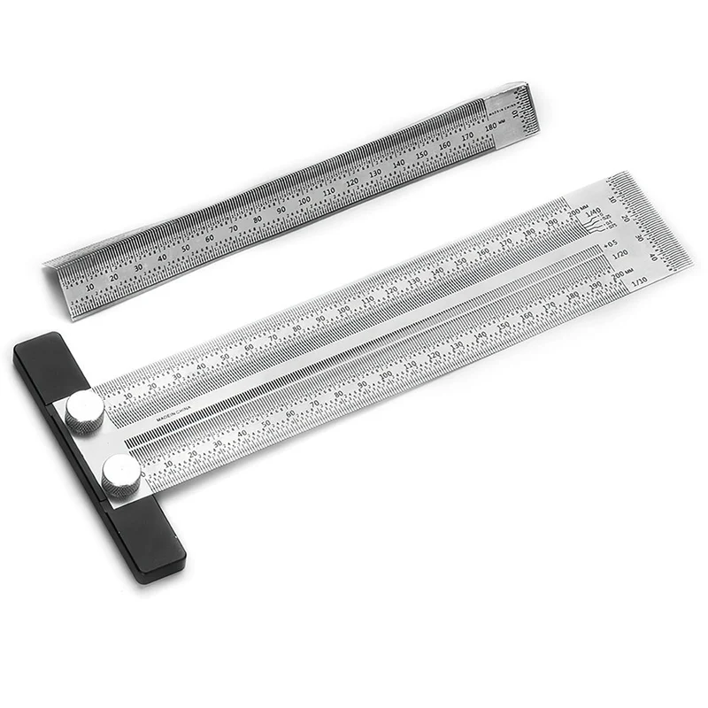Règle d'échelle de haute précision Outil de travail du bois Règle de trou de type T à angle droit Jauge de ligne de marquage Outils de menuiserie en acier inoxydable