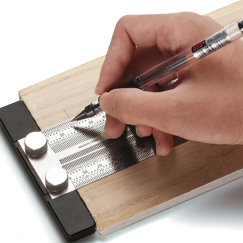 Règle d'échelle de haute précision Outil de travail du bois Règle de trou de type T à angle droit Jauge de ligne de marquage Outils de menuiserie en acier inoxydable
