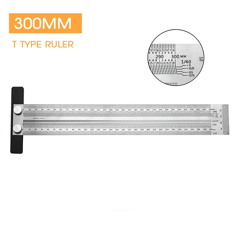 Règle d'échelle de haute précision Outil de travail du bois Règle de trou de type T à angle droit Jauge de ligne de marquage Outils de menuiserie en acier inoxydable