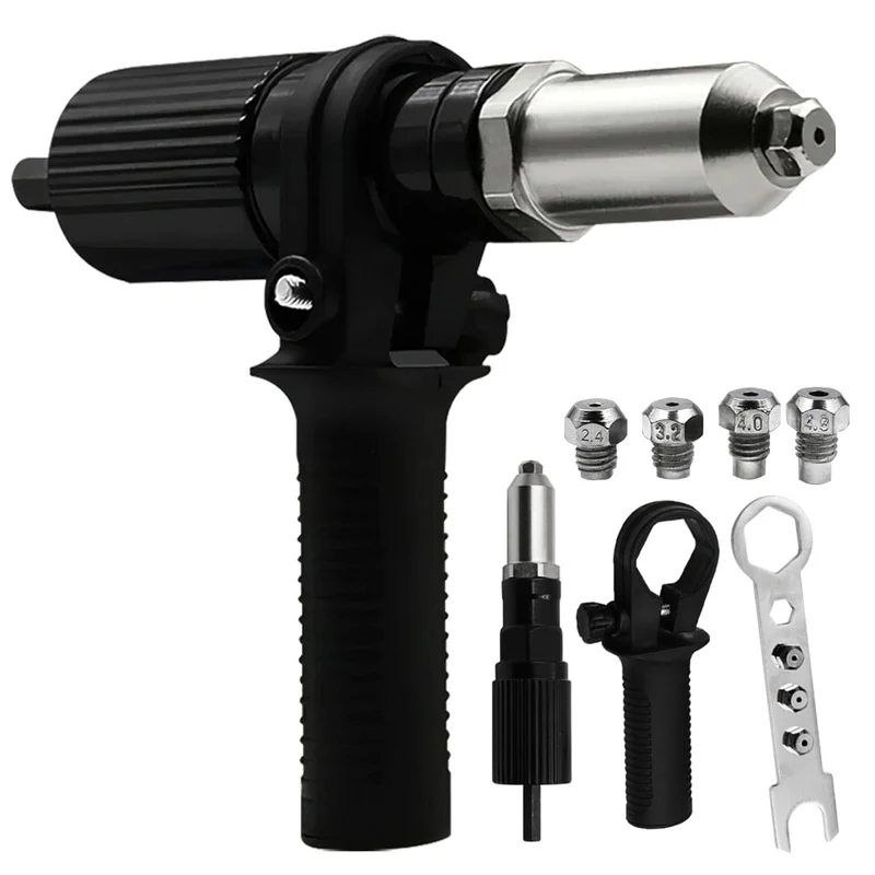 Électrique Rivet Écrou Pistolet Perceuse Adaptateur 2.4mm-4.8mm Sans Fil Rivetage Outil Insérer Écrou Tirer Rivet Outil Kit Outils Électriques Accessoires