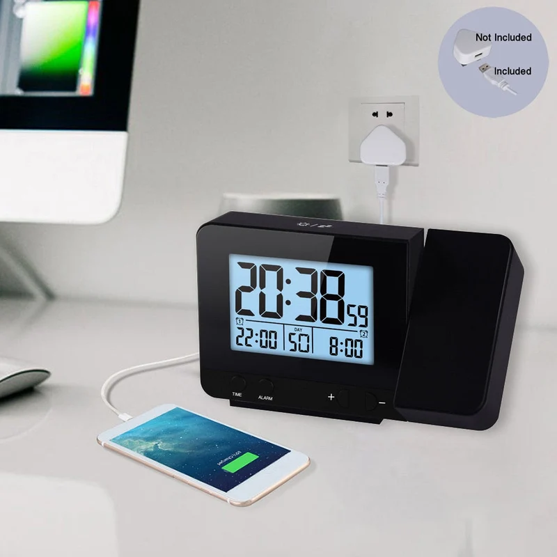 Réveil Projection horloge de Table numérique projecteur LED minuterie de répétition réveil double alarme rétro-éclairage température humidité affichage