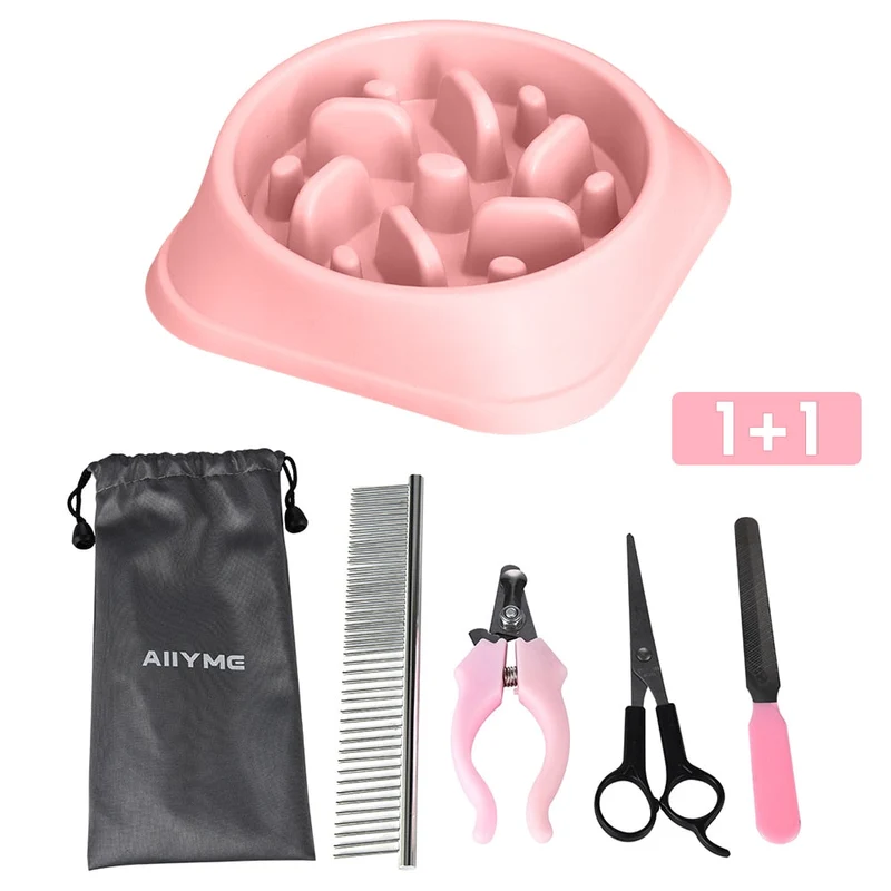 Chien bol animal de compagnie mangeoire lente Anti étouffement manger plat eau nourriture plaque chien toilettage produits coupe-ongles tondeuse ciseaux peigne à cheveux