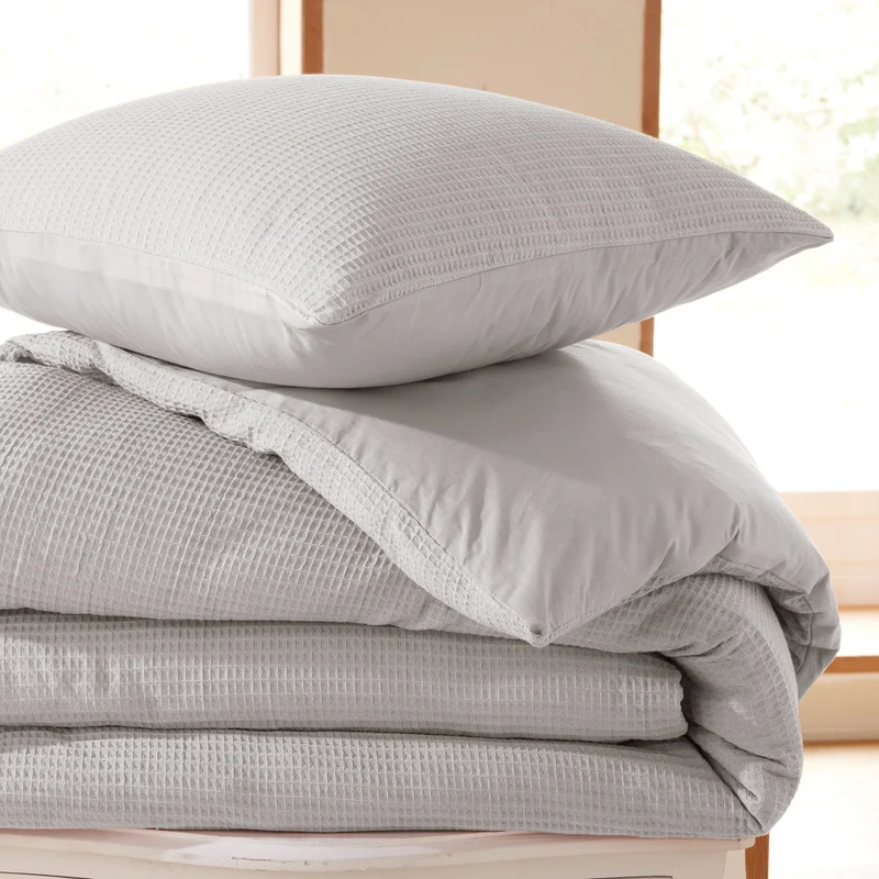 Pack 2 Pièces Housse de couette 140x200cm + 1 taie d'oreiller 65X65cm- - nid d'abeille - Perle