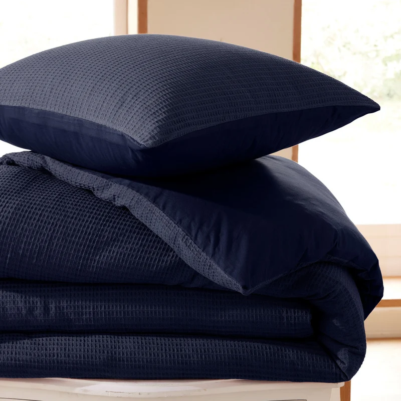Pack 3 Pièces Housse de couette 260x240cm + 2 taies d'oreiller 65X65cm - nid d'abeille - Orage